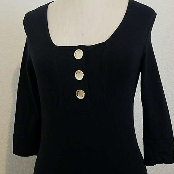 Reiss Black Fitted Stretch Cotton Button Dress - Picture 5 of 8
